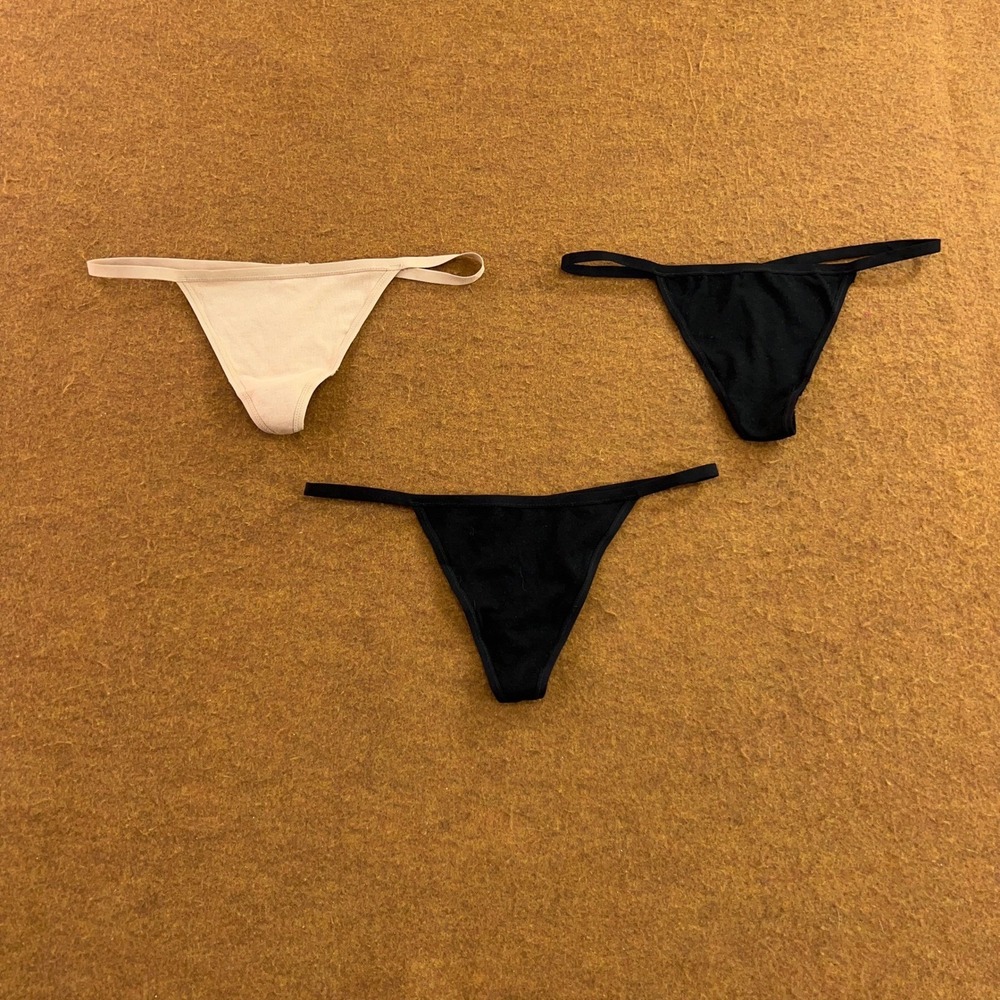 Aerie Womens Medium Black Tan Cotton Blend Tanga Thong Underwear 3 Pack NWT